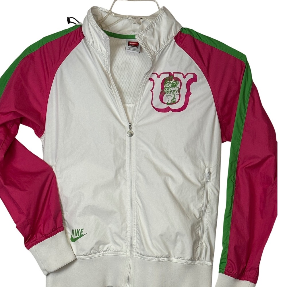 Nike Tar Heels Full Zip Hooded Track Jacket White Pink Green‎ Womens Size Small